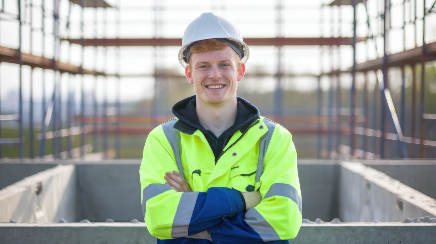 Construction worker happy and ready for a good life